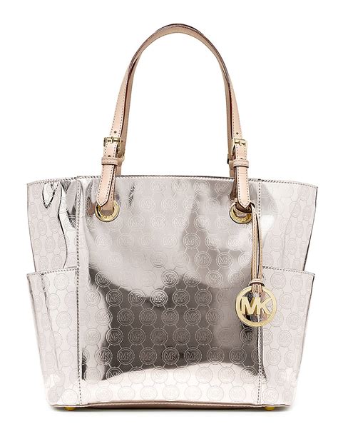 michael kors jet set signature mirror metallic ns tote bag|Michael Kors carryall.